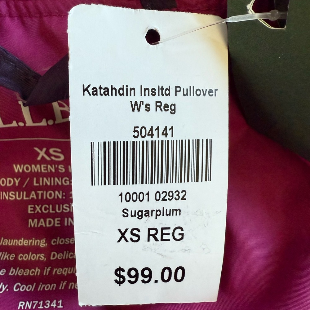 LLBean NWT Pink Hooded Insulated Half Zip Katahdin Pullover size xs - Picture 9 of 9